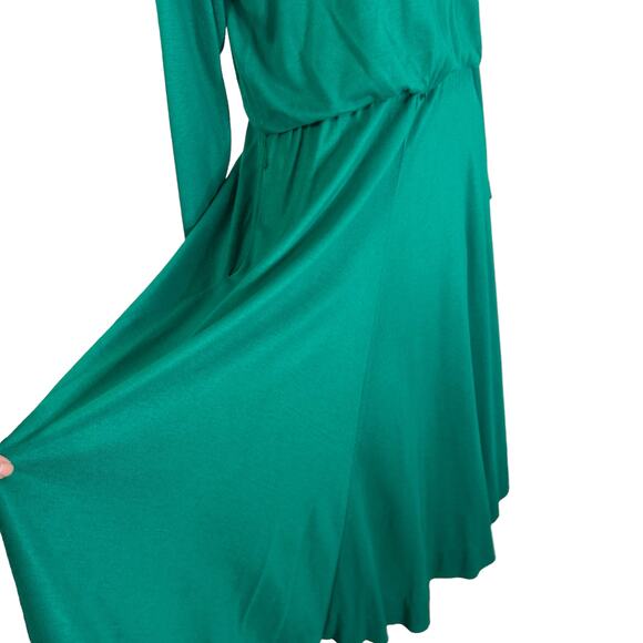 Vintage 1980s Positive Attitude Emerald Green Tutrtleneck knit Midi Dress M - Picture 3 of 10